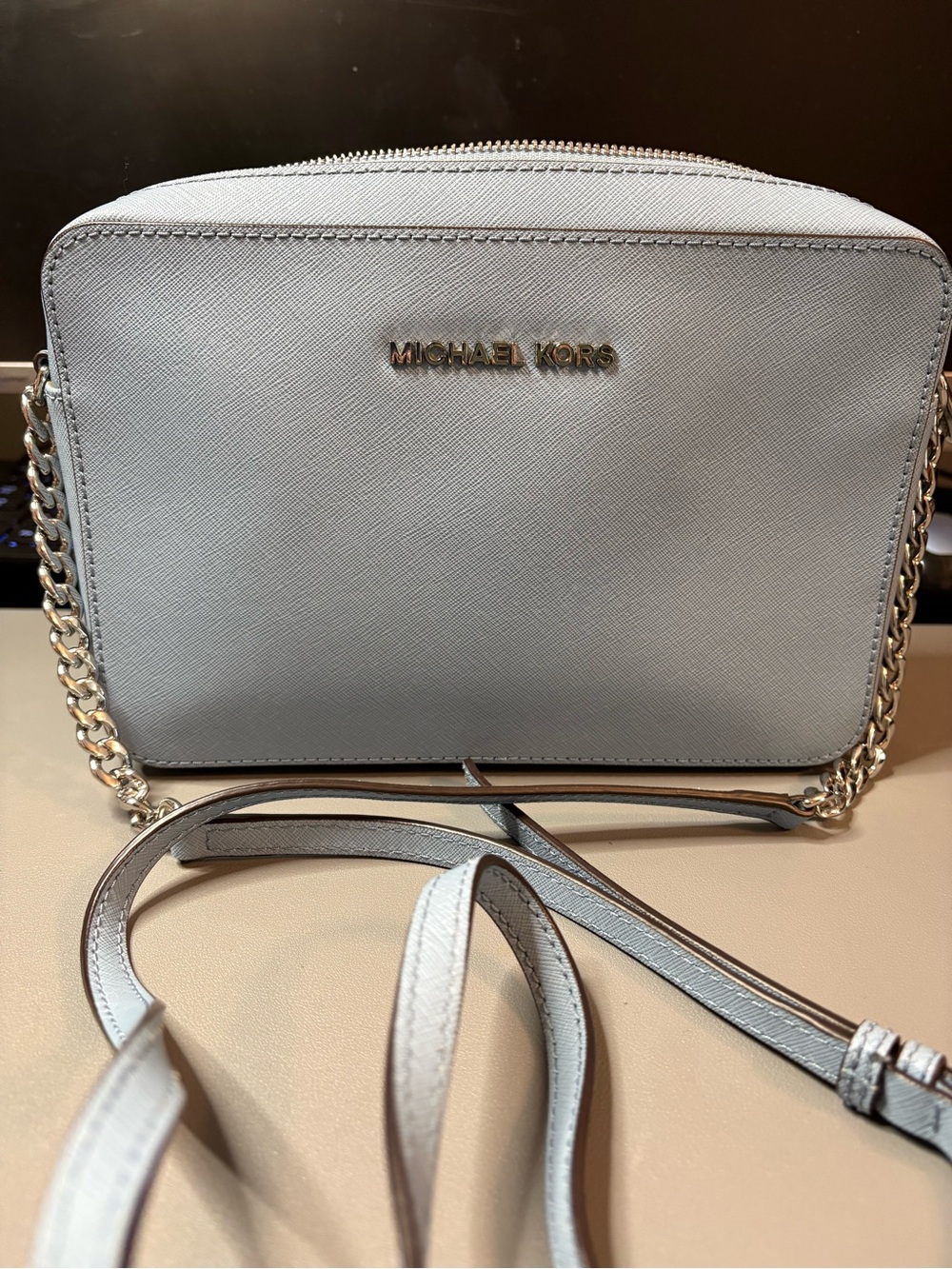 Michael Kors Pale Blue Saffiano Leather Crossbody  Bag
